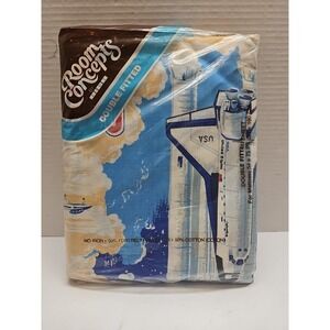 Vintage‎ BIBB Room Concepts Double Fitted Sheet Nasa Shuttle Columbia USA Made